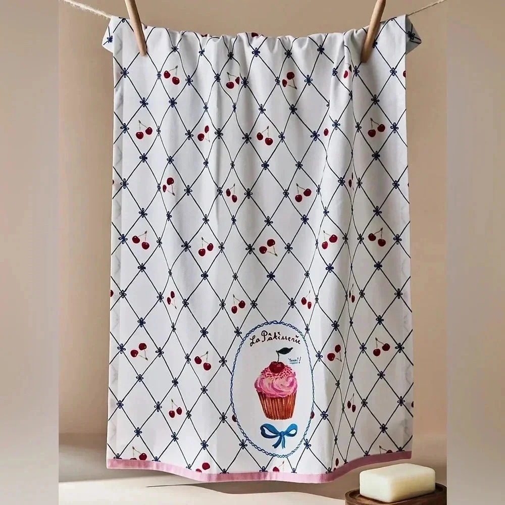 NEW Anthropologie Coquette bow Tea Towel Nathalie Lete Cupcake Dish Towel home